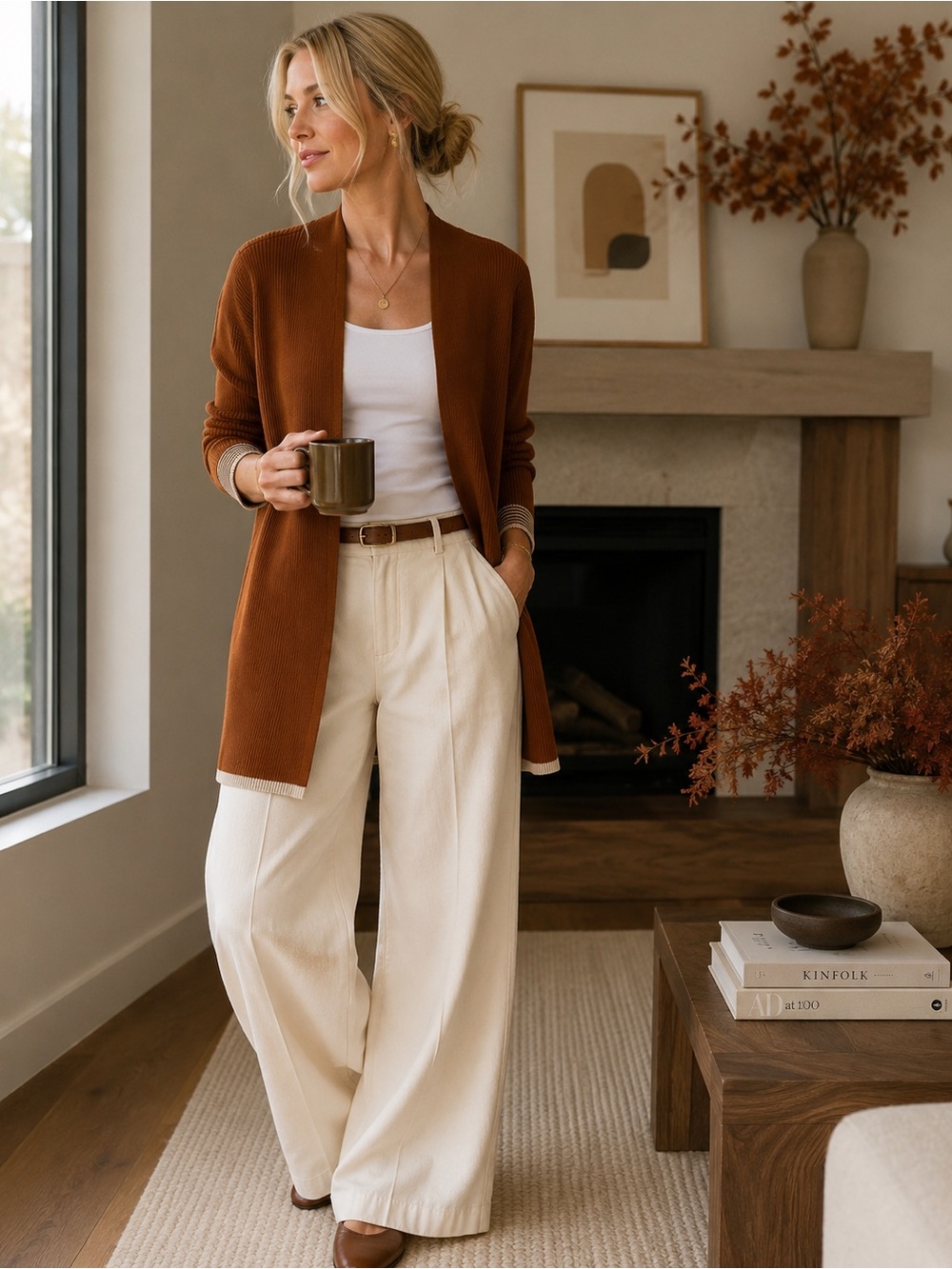 Cyrus Ribbed Open Front Cardigan | Rust | Lightweight | Size Small